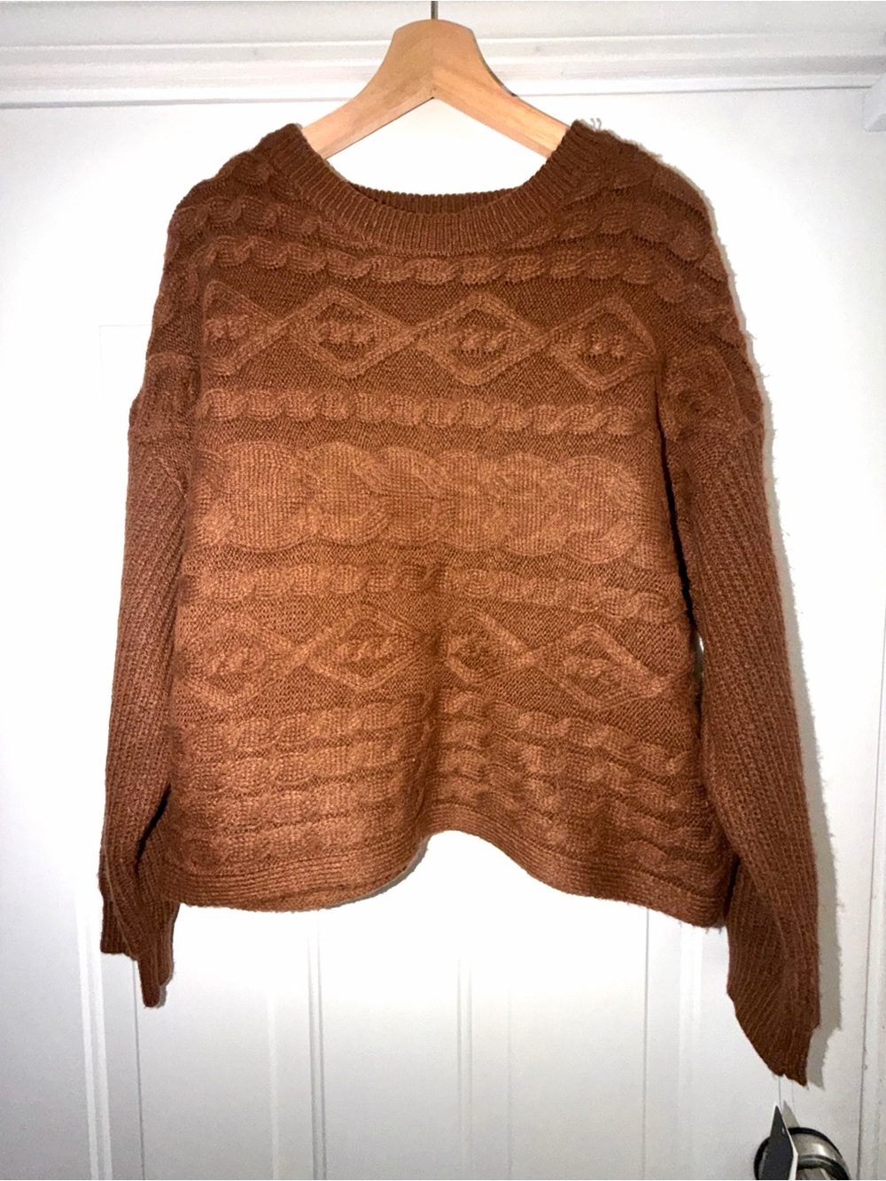 BCX “brown chunky cable knit sweater sz XL– cozy crewneck pullover